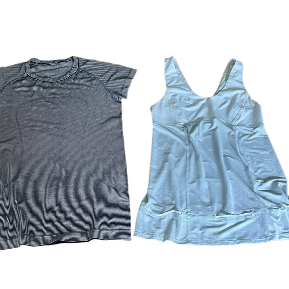 lululemon athletica Tops - Lululemon bundle black & white stripe‎ shirt (8) gray tank (6).